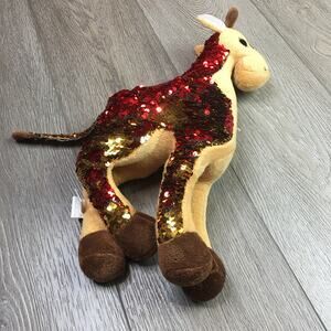 Adventure Planet Reversible Sequin Giraffe Plush Stuffed Animal Red Gold Toy